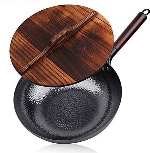 NSTVVEE Cacerola Wok, Woks y Sartenes Salteados con Tapa Utensilios de Cocina para Cocinas Eléctricas, de Inducción y de Gas Wok de Fondo Plano Wok