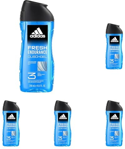 adidas 3in1 Fresh Endurance Duschgel, anregender Duft und langanhaltender Frische, 250 ml (Packung mit 5)