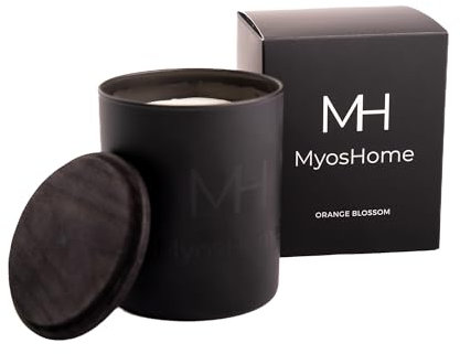 Myoshome - Velas Aromáticas, Vela Aromática Grande de Cera Vegetal 100% Natural, Sin Parafina ni Aceite de Palma, Mecha de Algodón, 50h Duración, Velas Decorativas de Soja, 230 gr. (Orange Blossom)