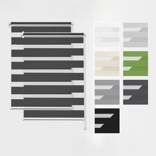 Estika Doppelrollo Klemmfix ohne Bohren, 2 Stück im Set – Breite: 70 cm – Höhe: 120 cm – Farbe: Anthrazit – Jalousie für Innenfenster, Duo-Rollo, Fensterrollo innen