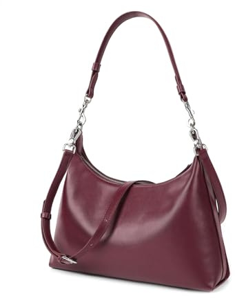 MoreFarther Wildleder und Echtes Leder Schultertasche Damen, Handtasche Damen Mittelgroß mit Abnehmbarer Schultergurt zum Crossbody Bag, Umhängetasche mit Reißverschluss(Weinrot)