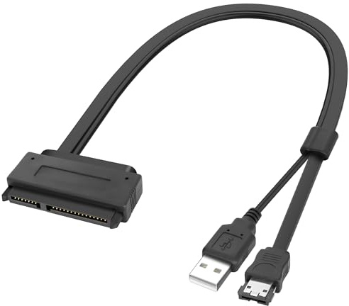 XMSJSIY SATA 22Pin to e-SATA Hard Disk Drive Data Transfer Adapter Cable with USB Powered Cable for 2.5 SATA HDD SSD BLU-RAY DVD CD-ROM DVD+RW Devices - 45CM/17.7INCH