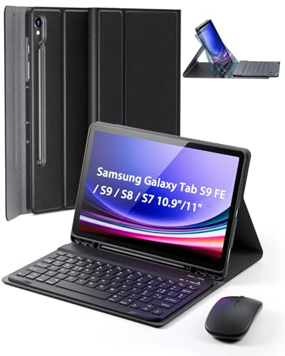 Cover Per Samsung Galaxy Tab S10 Lite/S10 FE (2025)/S9 FE (2023)/Tab S9 (2023)/Tab S8 (2022)/Tab S7 (2020) 10.9-11 Pollici Con wireless Bluetooth tastiera italiana (QWERTY) e Mouse Keyboard Case Nero