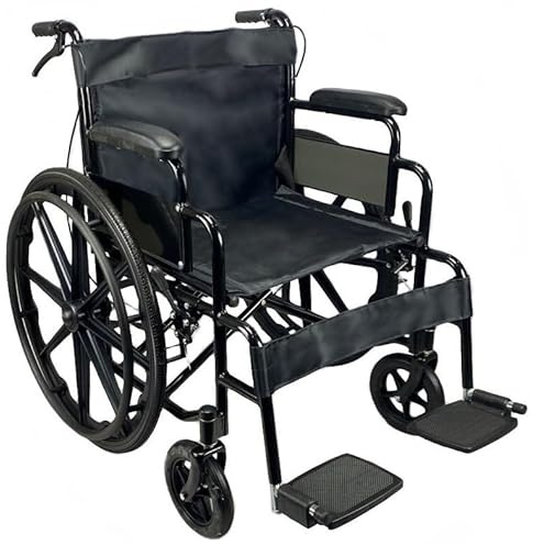 Lightweight Folding Wheelchair Self Propelled Large Mag Wheels Transit Attendant Brake Mobility Aid from FreeToBe (Black)