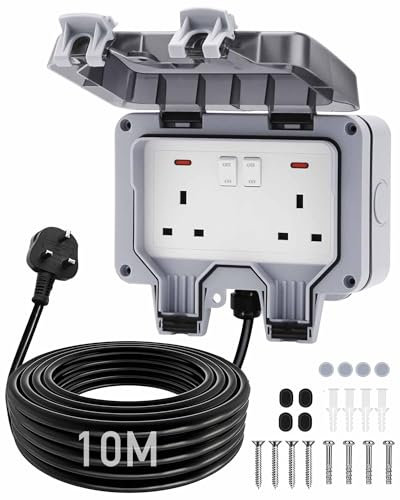 Kukkasilta Heavy Duty 10m Extension Lead, Outdoor Plug Sockets Waterproof IP66, Lockable Cover, Outside Plug Socket Waterproof, Outdoor Power for Garage, Garden, Hot Tubs, Pool Pumps (10m cable)