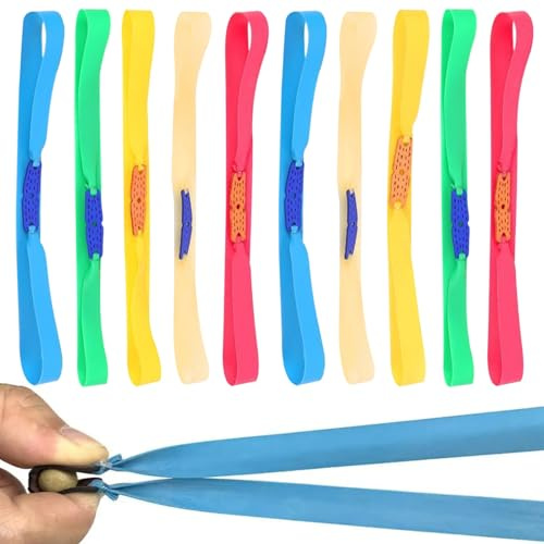 Pesoncarl Lot de 10 Bracelets de Lance-Pierre sans Cadre, élastiques Plats, Portables et découpables, avec Pochette en Microfibre, Tubes Silencieux en Caoutchouc pour la Chasse, Couleurs aléatoires