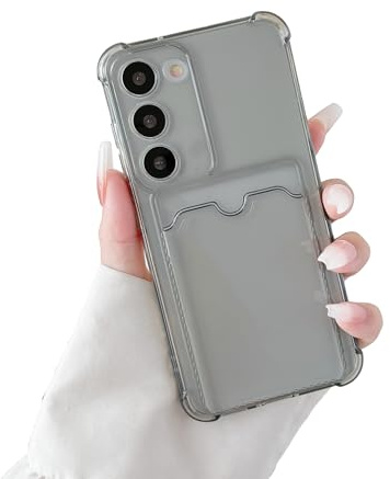 DEFBSC Case for Samsung Galaxy S23 FE, Transparent Back Card Holder Phone Case, Ultra Slim Soft Clear TPU Shockproof Full Camera Protective Cover, Black
