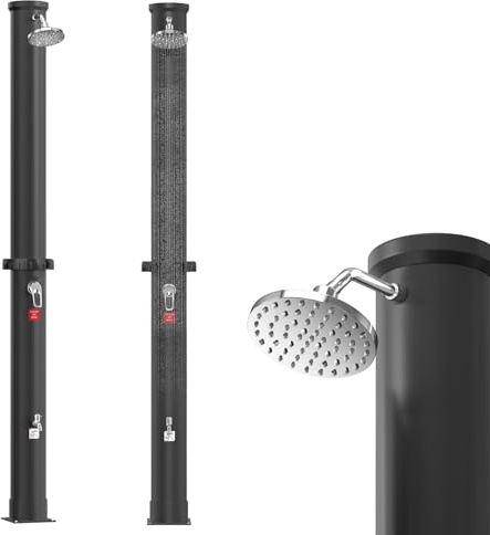 ACXIN Solcellsdusch med 40 liter, utomhusdusch 216 cm höjd, regnduschhuvud 360° roterbar, vattentemperatur upp till 60 °C, solträdgårdsdusch för trädgård och pool med kran och anslutning (svart)