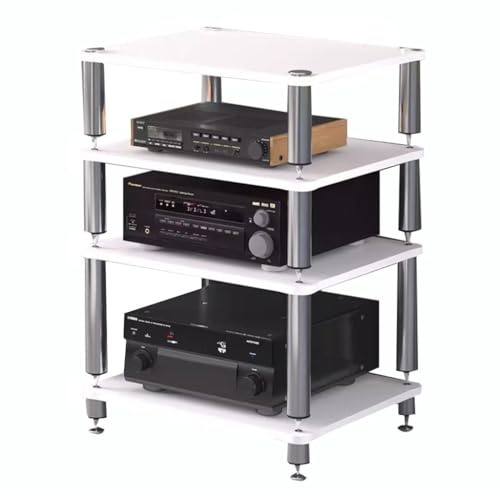 Easnuroz Meuble Audio HIFI Support Pour Tourne-disques HIFI 2/3/4 Étages HiFi Racks And Stands Audio Rack Cabinet AV Shelf TV Table Pour Ampli/Table Tournante/Sky Box/Printer(blanc,60*48*76cm(4Tier))