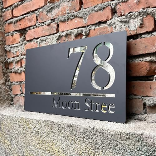 House Numbers Plaques,Door Number Plaques 9.5x17.5inch Exterior House Number Sign Customized Acrylic House Sign Modern Door Number Plaque Street Name Waterproof Plate(White,SILVER TEXT_15X28CM (6X11IN