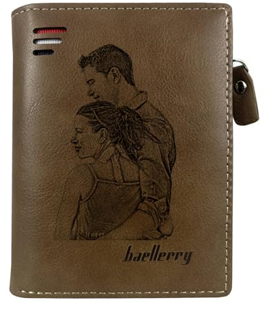 Personalisierte Geldbörse mit Foto für Herren, Geldbörsen mit Bild Text | Personalisierte gravierte zweifaltige Geldbörsen, Herren-Geldbörsen-Geschenk für Papa Ehemann Freund, Jahrestag Geburtstag