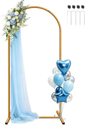 JEBUTU 2m Hochzeitsbogen Hintergrund Ständer Hochzeit Metallbogen Gestell | 1m x 2m Goldfarben Hochzeit Bogen Hintergrund Rahmen für Geburtstag, Party Dekoration, Halloween