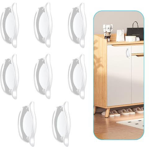 ZSUIQIN 8 PCS Self Stick Door Handles, for Kitchens and Bathrooms | Plastic, Peel-and-Stick, Stays in Place, Smooth Surface, 8.2 x 4.8 x 3.1 cm, Suitable for Cupboards and Glass Doors (White)