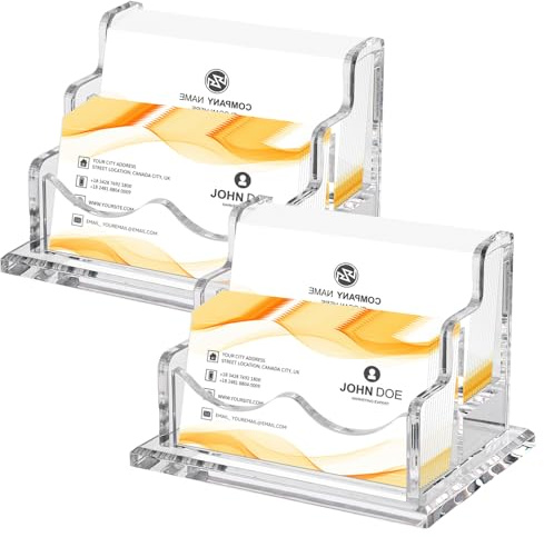 ZOFUN 2 Stück Visitenkartenhalter 2 Fächer, Transparenter Visitenkarten Aufsteller für 120 Visitenkarten, Visitenkartenständer, Visitenkarten Aufsteller für Messestand Kaufhaus Theke, Büro, Empfang