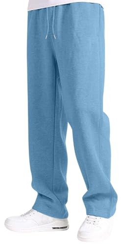 Boys Sweatpants Casual Baggy Jogging Bottoms Elasticated Waist Straight Wide Leg Track Bottomns Unisex Kids Sports Running Trousers with Pockets Light Blue