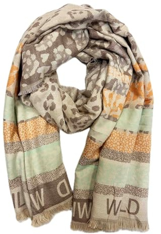 Jeamis XXL Leo Love Herz Muster Strickschal Warmer Winter Schal Fashion Tuch Herbst Frühling Stola Wolle mit Fransen Tuch