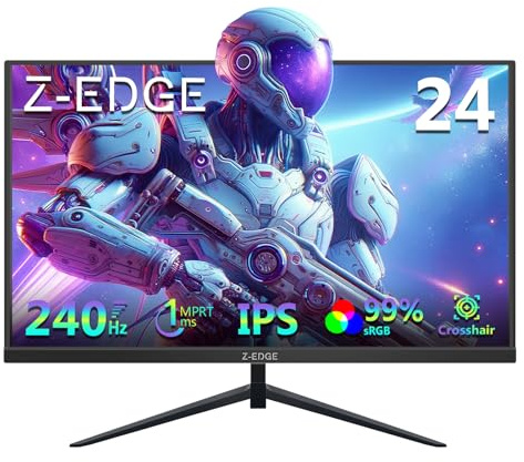 Z-Edge Gaming Monitor 24 240Hz 165Hz FHD 1080p MPRT 1ms IPS Gaming Monitor 350 Nits 16.7M Colors 99% sRGB UG24PJ Frameless Bezel DP x1 HDMI x1 (Black)