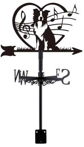 SUPERDANT Segnavento Metallico a Forma Di Cuore Con Cane Border Collie E Note Musicali Per Tetto Indicatore Banderuola Vento Nero Per Fattoria Giardino Magazzino Capanno