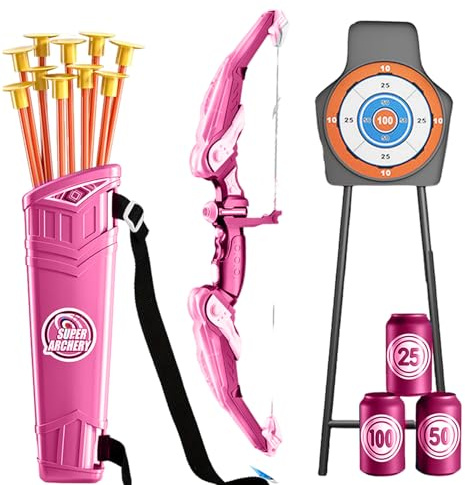 SMELEYOU Ensemble d'arc et de flèches pour Enfants Ensemble de tir à l'arc en Plastique LED pour Enfants Comprenant Un étui à et des flèches, des cibles Bouteilles Jouets éducatifs faciles util