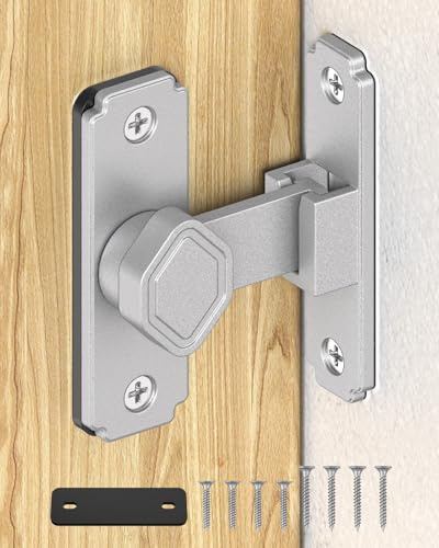 SecureLatch 90 Degree Flip Barn Door Lock, Small Right Angle Lock Latch, Sliding Door Latches for Cabinets, Bathroom, Barn, Shed, Garden, Window - Safety & Privacy Hardware (Silver-1PC) | Barn Door Latch with 3mm Spacer, Aluminum Alloy, Left Or Right Installation, for Pocket Doors, Screen Door, Cabinets