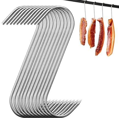 yolzhxe 30 Piezas Ganchos para Carne, 180×3mm Ganchos para Carnicería de Acero Inoxidable, Reutilizable Forma de S Gancho Apto para Colgar Carne, Salchichas y Decoraciones de Jardín