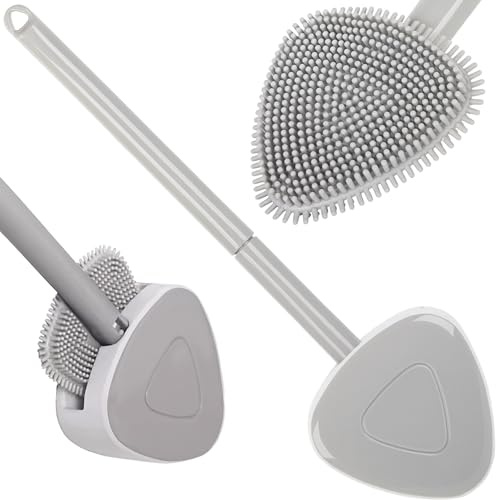 PARENCE - Brosse WC en Silicone avec Support Mural – Design Compact, Hygiénique et Antibactérien – Brosse Flexible + Support Adhésif – Gris ou Blanc