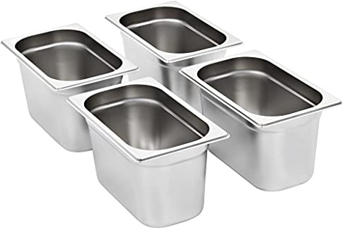 Generico Contenitori Gastronorm 4 pz GN 1/4 150 mm in Acciaio Inox,Argento,2.65kg,50903