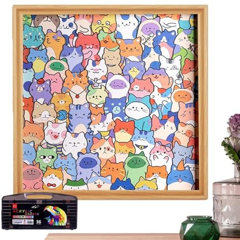 Casse-tête De Chat | Jouets Éducatifs À Colorier En Bois | Jouets De Puzzle De Peinture À La Main |Puzzles Animaux Avec Cadre Photo Pour Enfant Filles,maison Voyage Chambre À Coucher Anniversaire Noël