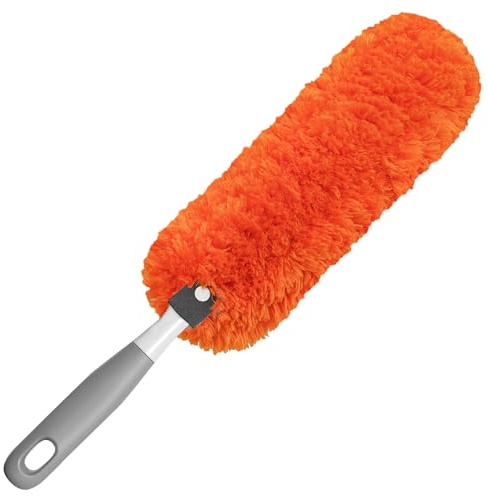 TidyBliss Plumero Atrapapolvo Microfibra, Lavable & Reutilizable Herramienta Quita Polvo, Duster Sin Pelusa para Hogar, Oficina, Auto, Muebles, Persianas, Teclado (Naranja)