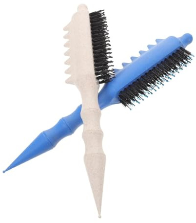 Ipetboom Cepillo para Cardar Cabello Fino 2 Piezas Cerdas de Pelo de Cerda Natural, Peine de Masaje de Raíz para Peinar y Moldear Rizos, Herramienta Profesional para Salón en Tonos Azul