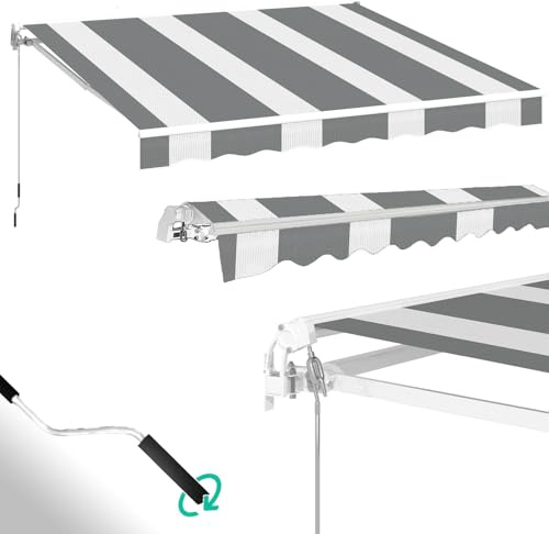 UNIONLINE Gelenkarmmarkise 400x250cm, Einziehbare Markise Sonnenschutz Winkel Einstellung(40-90°), Aluminiumrahmen-Höhenverstellbare Sonnenmarkise für Balkon, Weiß-graue Streifen