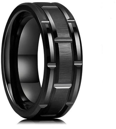 Grewod Anillos de Compromiso Hombre de Tungsteno, Ranura Cepillada y Pulida Negro 8mm Anillos para Boda Tamaño 16