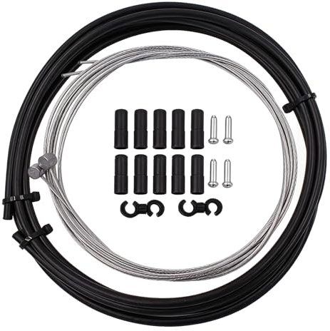 Universal Fahrrad-Bremszug-Set 5 mm, 2,5 m mit 2 Innenzügen, Schwarz/Blau | Reparaturset mit Bremszughülle, Endkappen und S-Haken, passend für V- und C-Bremsen, Scheibenbremsen, MTB und Falträder