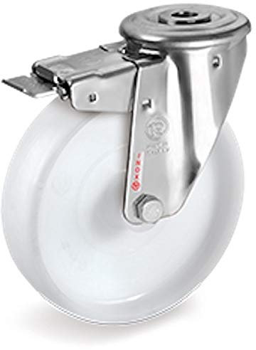 Roulette à oeil INOX pivotante à frein diamètre 80 mm roue polyamide blanc - 100 Kg
