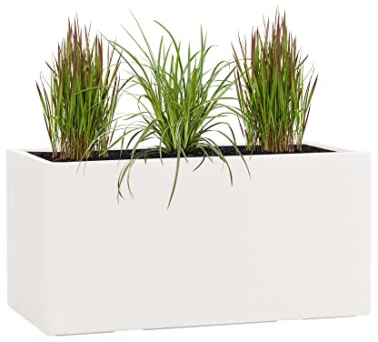 Pflanzwerk® Pflanzkübel TUB Sand Beige 40x80x40cm XXL – Rechteckig – Großer Fiberglas Blumenkübel für außen und innen - Frostbeständig - UV-Schutz – Markenqualität