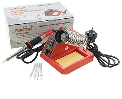 KATSU Lötstation 58W Elektro Thermostat Lötkolben Schweißstations Kit mit Einstellbarer Temperatur und 4 zusätzlichen Lötspitzen, für die elektrische Reparatur von Elektronik