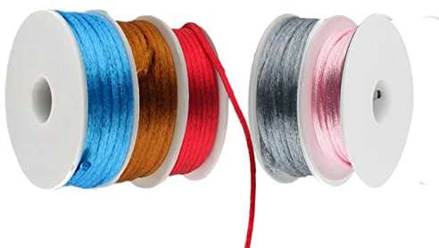 bunt gemischte dekorative Schnüre u. Bänder Satinkordel 2mm, 5 Rollen a 10m, basteln, dekorieren, für Schmuck Ketten Armbänder etc.