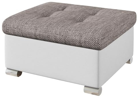Mirjan24 Hocker Niko Klein mit gestepptem Sitz (Soft 017 + Lawa 05) | Kompakter quadratischer Sitzhocker in klassischer Form mit gesteppter Sitzfläche und verchromten Füßen