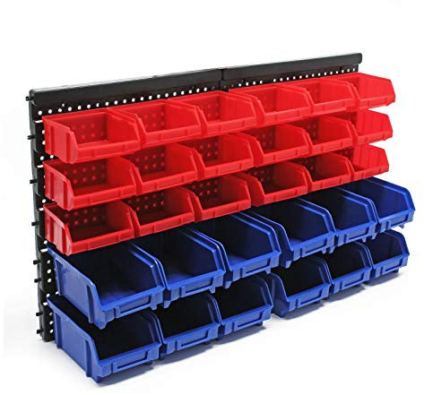 Wiltec Stapelboxen aus Kunststoff 30-tlg. 18 kleine und 12 große Boxen, Setzkasten Aufbewahrungsboxen Sortierboxen Werkstatt Kleinteilemagazin