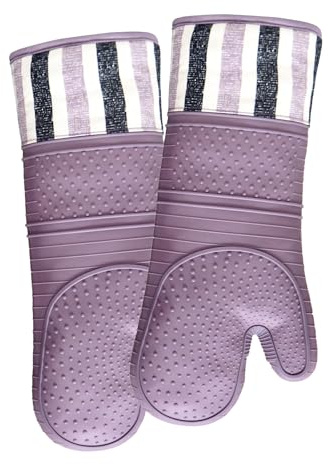 RED LMLDETA Heat Resistant 550 Degree Oven mitt, Silicone Oven Hot Mitts - 1 Pair, Extra Long Professional Baking Oven Gloves - Food Safe,Pot Holders Cooking,Grilling,Kitchen (Purple)