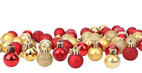 Toyland® - Set mit 64 Mini-Weihnachtskugeln, 32 rot, 32 Gold, 2,5 cm (25 mm)