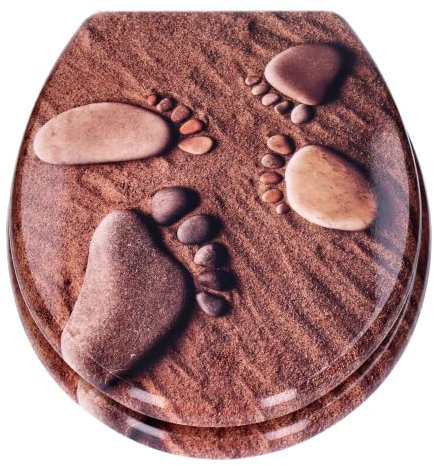 TP WC-Sitz mit Absenk-Automatik und Motiv, Soft-Close-Funktion, Toiletten-Deckel mit Holz-Kern, ovale O-Form, EU-Größe, bis 120 kg, rostfreie Scharniere, einfache Montage, universal passend (Sandfeet)