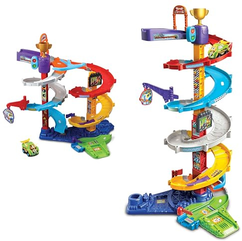 VTech Torre Supertornado TutTut Bólidos + Rocky Superauto, Juguete +1 año | 61.7 x 66 x 54.9 cm, 2 pilas AAA, Pistas y coches de juguete, compatible con otros playset de Tut Tut Bólidos, Versión ESP