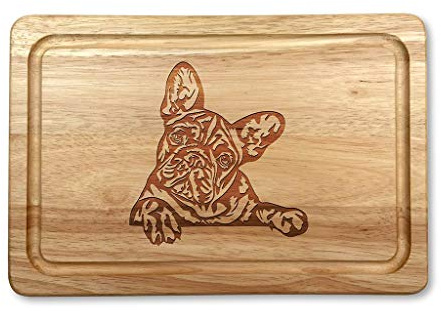 French Bulldog Design Hevea Hardwood Chopping Cutting Cheeseboard 30 x 20 x 1.5 cm in Size