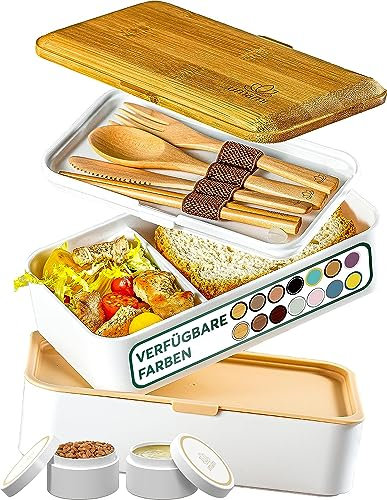 Umami Fiambrera Para Comida De Trabajo, Bento Lunch Box Japonés, Con 4 Compartimentos, Cubiertos, Recipientes Para Salsa, Caja De Almuerzo Sin BPA, Apta Para Microondas, Porta Alimentos 100% Hermética