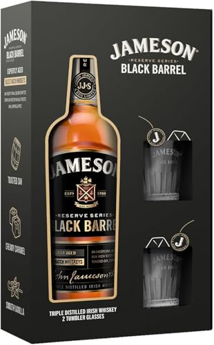 Jameson Bourbon Black Barrel Irish Whiskey Glasses Gift Set, 70 Cl (packaging may vary)