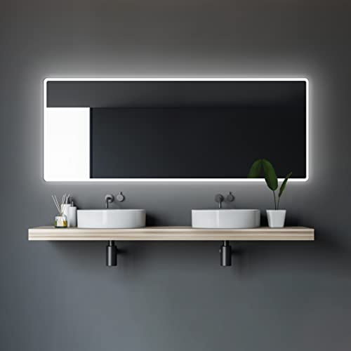 TALOS Moon LED Badspiegel 180x70 cm - Badezimmerspiegel mit Beleuchtung - feuchtwassergeeignet durch Aluminiumrahmen - Licht-Farbe Neutralweiß