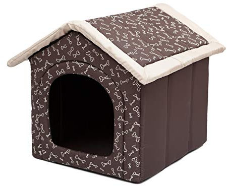 Hundehütte Hundehöhle Hundebett Hundehaus Katzenhöhle Tierbett XL - 60x55 cm braun mit Knochen