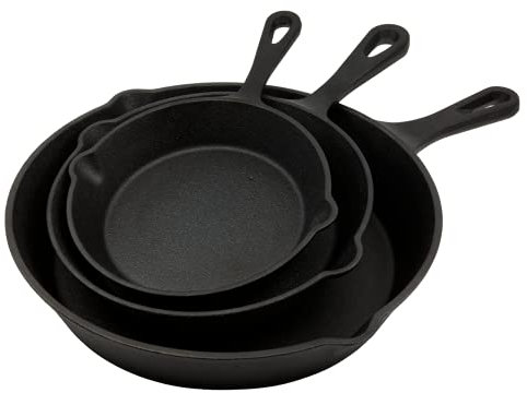 Taylor & Smyth 3 Pc Pre-Seasoned Cast Iron Pan Set Naturally Non-Stick Cast Iron Skillet Pan - Oven Stove Induction BBQ Safe Indoor/Outdoor Cooking - 6” 8” 10” Pans for Grilling Searing Frying Baking