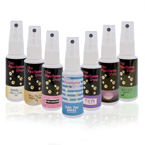 The Pawfume Shop – Dog Fragrance Sample Set | 7 Popular Scents | Long-Lasting Dog Perfume, Odour Neutralising Grooming Spray, Discovery & Gift Set - 7 x 30ml (Mini Bottles) | travel size